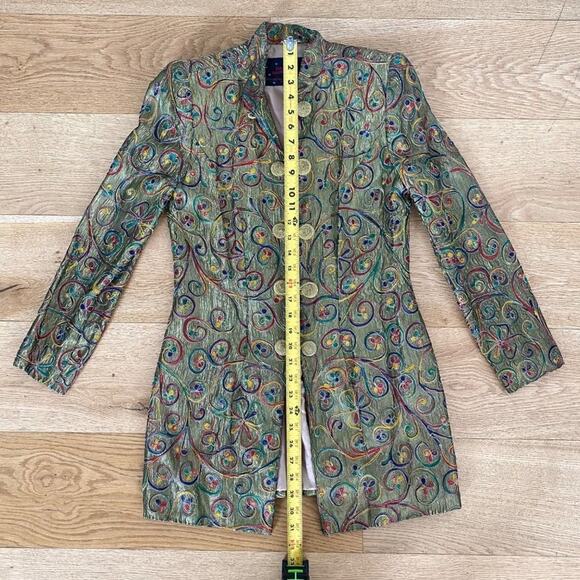 Max Nugus Embroidered Silk Tunic Jacket in Green Multi - Picture 3 of 6